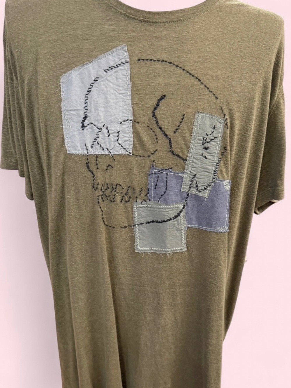 John Varvatos Olive Green Short Sleeve Skull Patch Tee